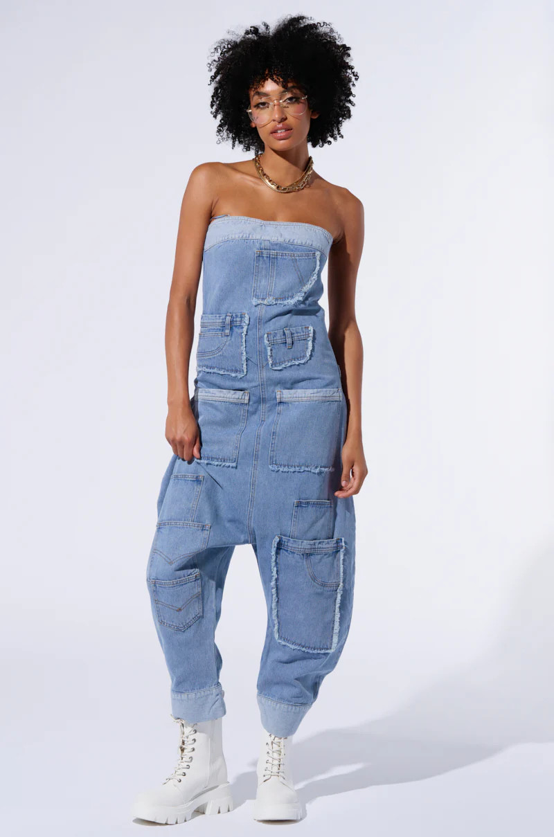 KAI DENIM DROP CROTCH JUMPSUIT | AKIRA