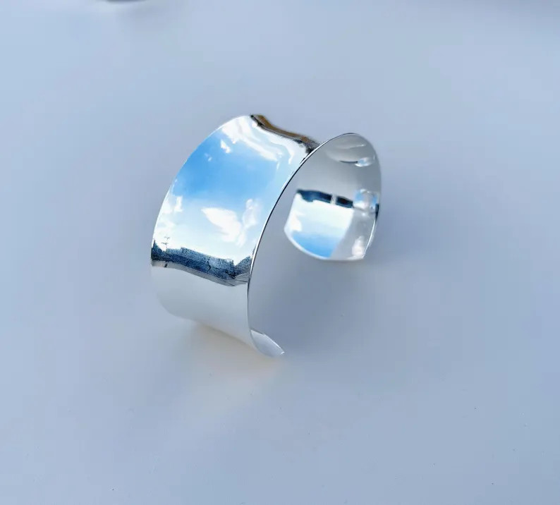 Silver Polished Silver Cuff Bracelet, Silver Plated Bracelet, Wide Cuff Bracelet for Women, Woman... | Etsy (US)