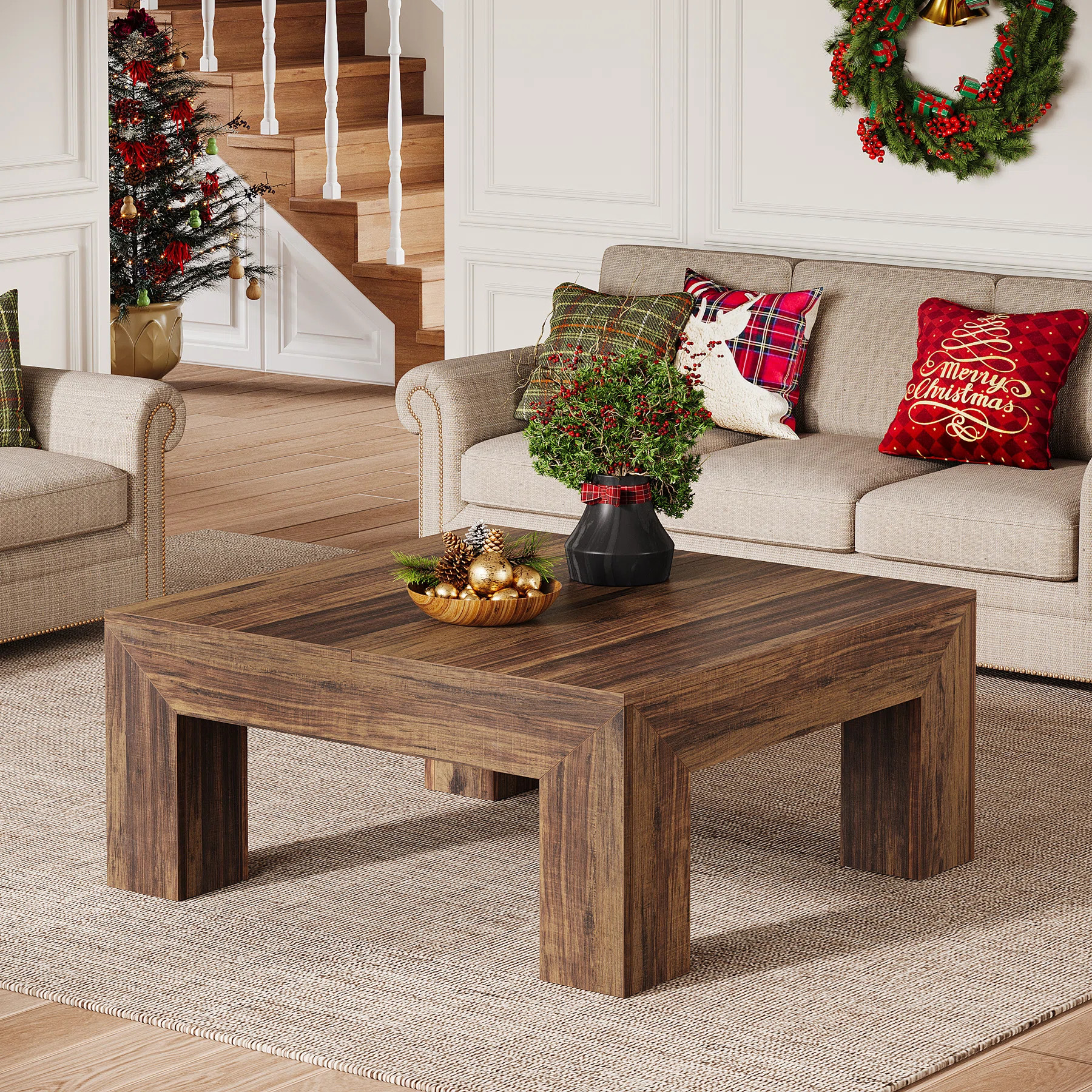 39.4-Inch Square Coffee Table, Wood Living Room Centre Table | Wayfair North America