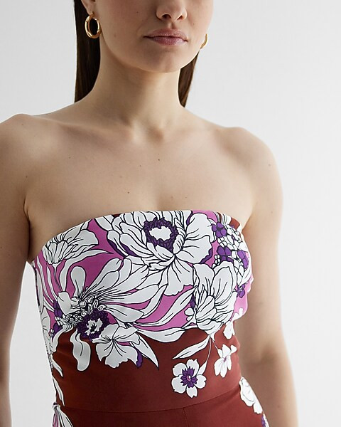 Floral Strapless Wide Leg Jumpsuit | Express