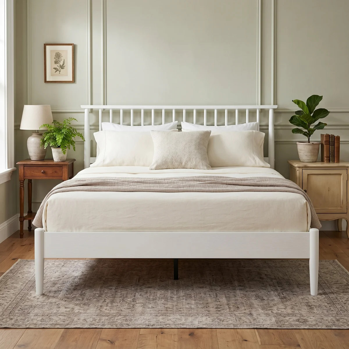 Ariona Queen Size Scandinavian Solid Wood Platform Bed Frame, AIB-40-Q, with Spindle Headboard & ... | Wayfair North America