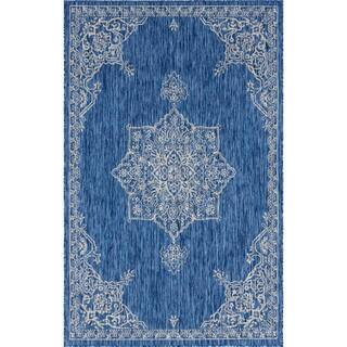 Blue Antique Outdoor 7 ft. x 10 ft. Area Rug | The Home Depot