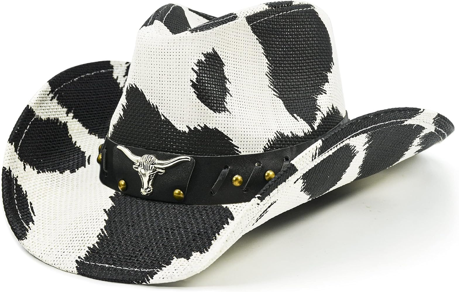 Cow Print Cowboy Hat for Women Funny Cowgirl Hat - Straw Western Hats for Women with Shapeable Br... | Amazon (US)