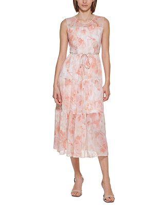 Calvin Klein Women's Tiered Chiffon Midi Dress & Reviews - Dresses - Women - Macy's | Macys (US)
