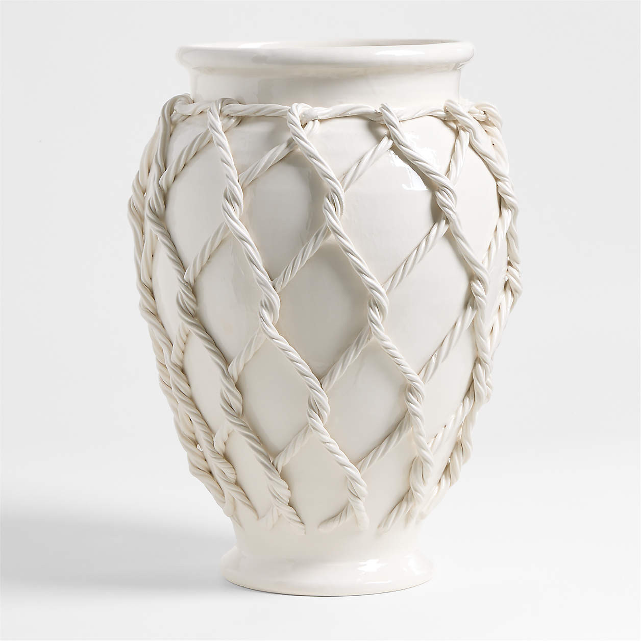 Corda Large White Ceramic Rope Vase 20" + Reviews | Crate & Barrel | Crate & Barrel