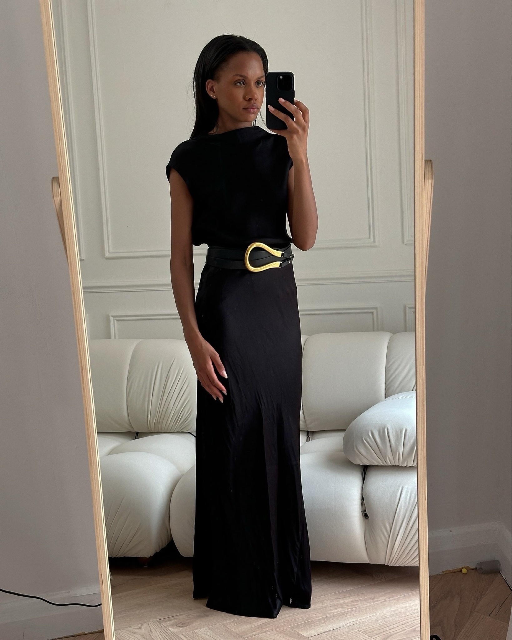 All black outfit, classic outfit, Bottega belt, gold accessories, gold details, diish skirt, the outnet, jigsaw top, cowl neck top, Karen Millen 

#LTKuk #LTKstyletip #LTKeurope