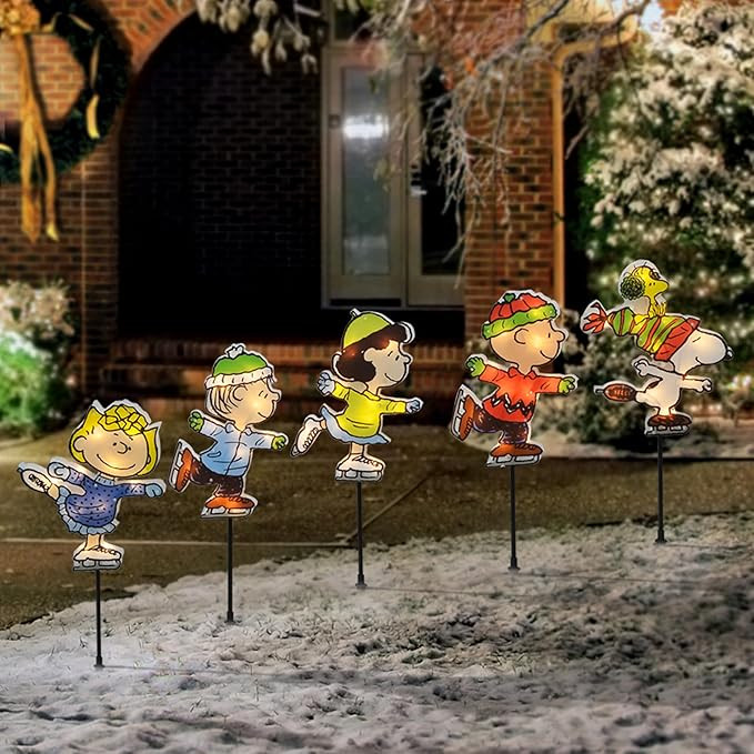 Peanuts Lighted Pathway Markers Holiday Outdoor Yard Decor (Ice Skating) | Amazon (US)