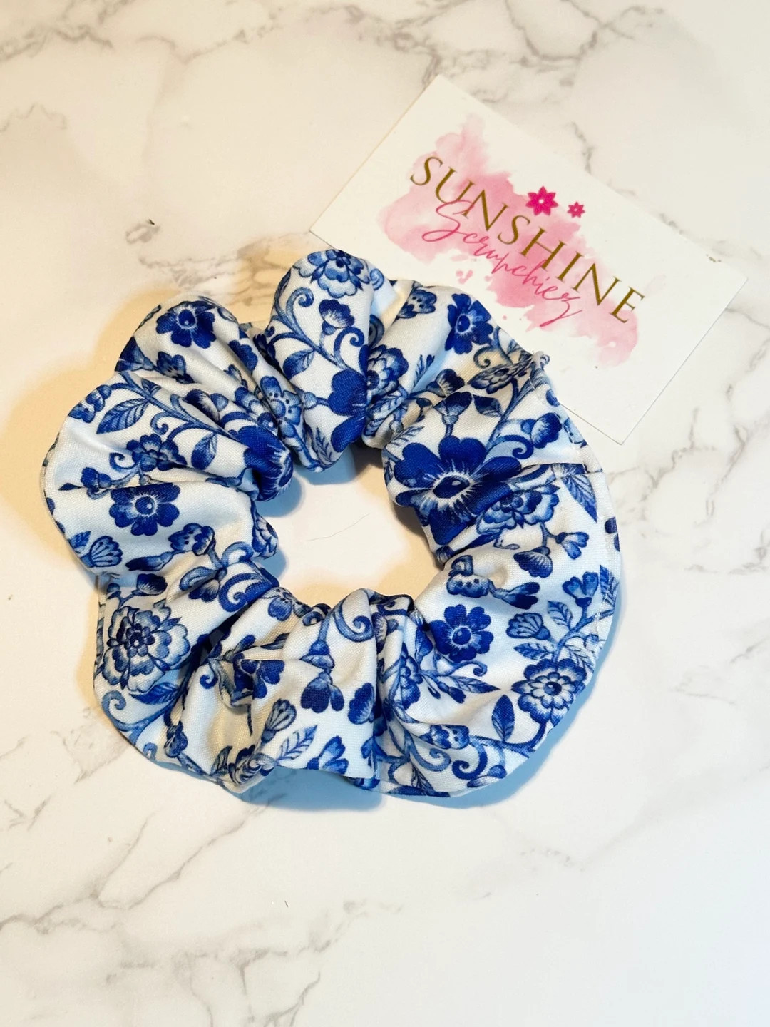 blue and white floral scrunchie- blue flower scrunchie-ponytail hair accessory-hair tie- | Etsy (US)