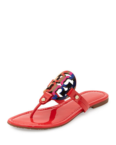 Miller Rainbow Logo Flat Sandal, Vermillion | Neiman Marcus