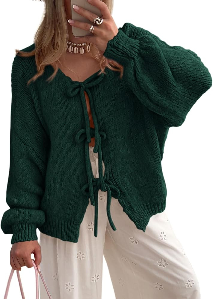 PRETTYGARDEN Women's Tie Front Bow Cardigan Sweaters | Amazon (US)