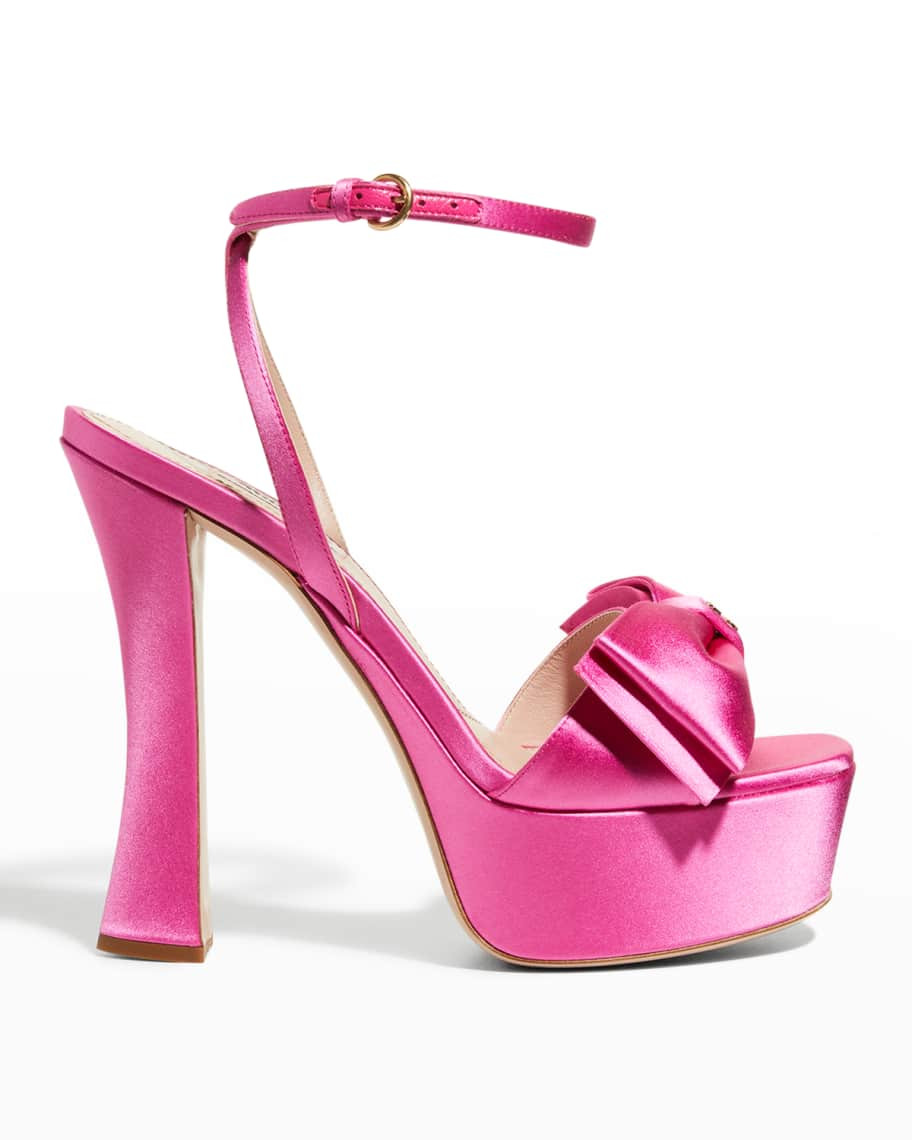Miu Miu Silk Bow Ankle-Strap Platform Sandals | Neiman Marcus