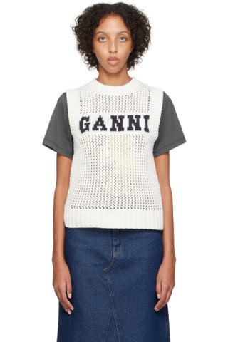 GANNI - Off-White Cropped Vest | SSENSE