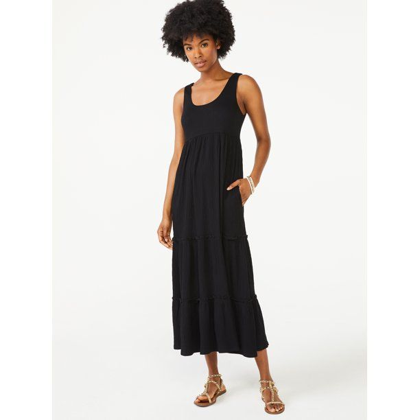 Scoop Women's Sleeveless Tiered Midi Sundress | Walmart (US)