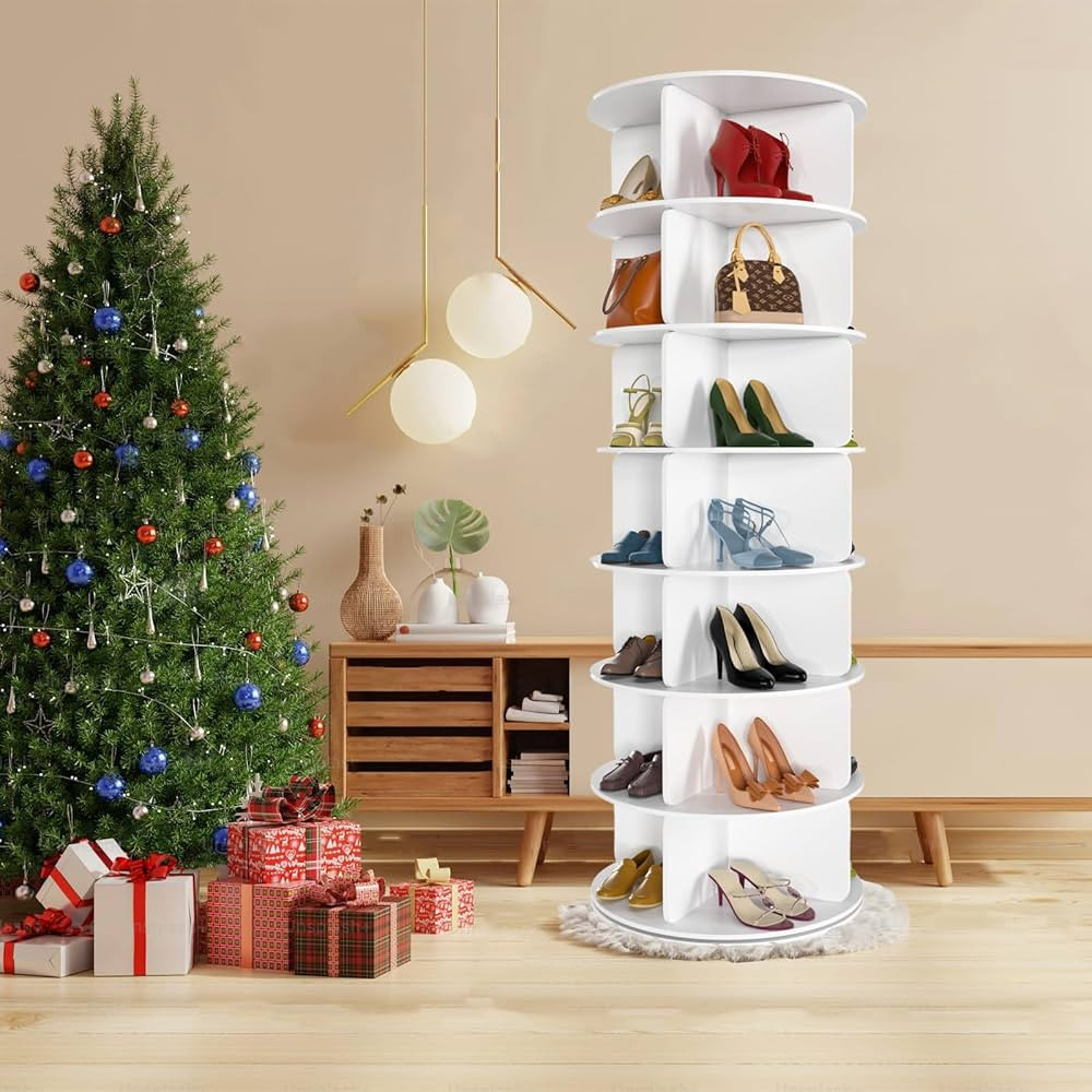 7 Tier Rotating Shoe Rack Tower, Free Standing 360° Shoe Organizer Lazy Susan, Bag Display Rack ... | Amazon (US)