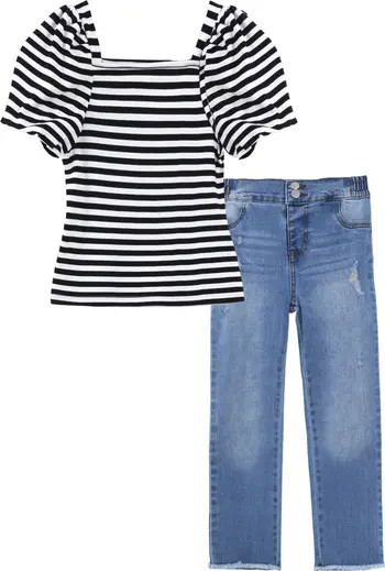 Kids' Stripe Top & Stretch Jeans Set | Nordstrom