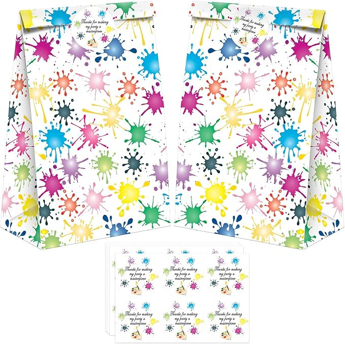 24 Pack Painting Party Candy Favor Bags with Stickers, Art Goodie Gift Treat Bags Art Themed Birt... | Amazon (US)