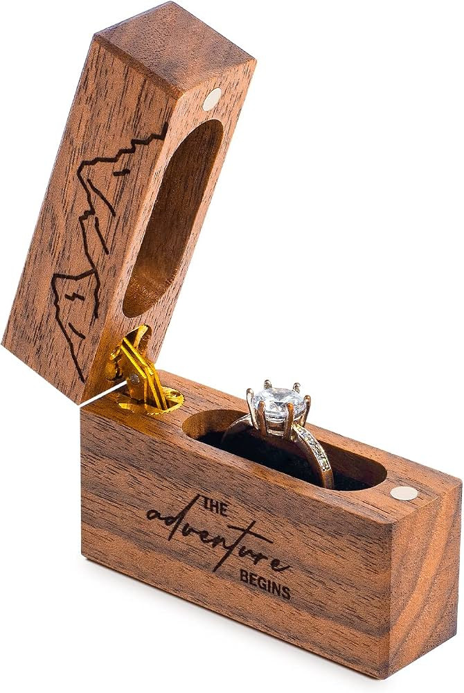 Wooden Engagement Ring Box Small Slim Proposal Wedding Ring Case | Amazon (US)