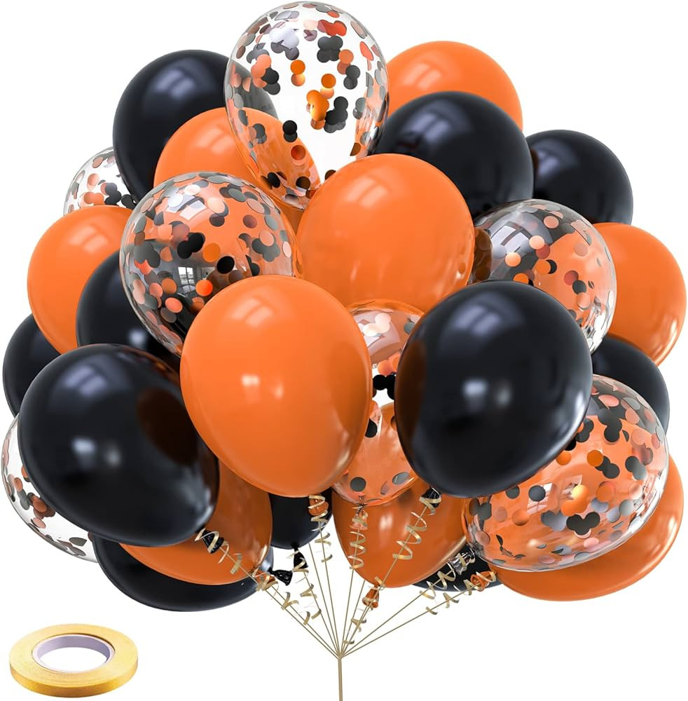 Black Orange Balloons Kelfara 60Pcs 12inch Matte Black Orange Latex Balloon and Confetti Balloon ... | Amazon (US)