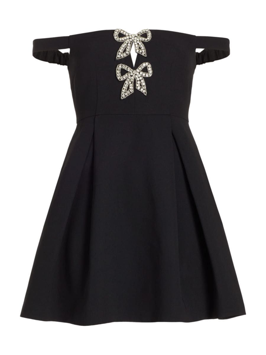 Diamanté Bow Crepe Off-the-Shoulder Mini Dress | Saks Fifth Avenue