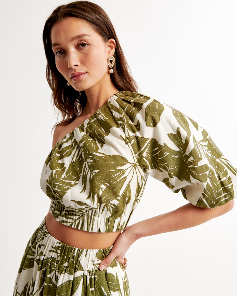 One-Shoulder Linen-Blend Set Top | Abercrombie & Fitch (US)