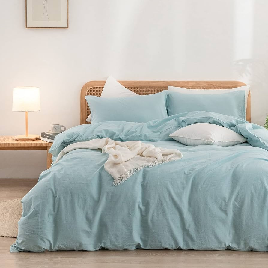 BESTOUCH Duvet Cover Set 100% Washed Cotton Linen Feel Super Soft Comfortable Chic Lightweight 3 PCs | Amazon (US)