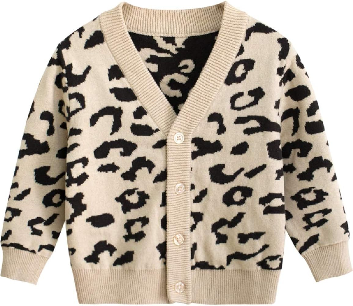 Baby Boy Girl Leopard Outfits, Toddler Autumn Cardigan Button-Down Cotton Sweater Top One Piece O... | Amazon (US)