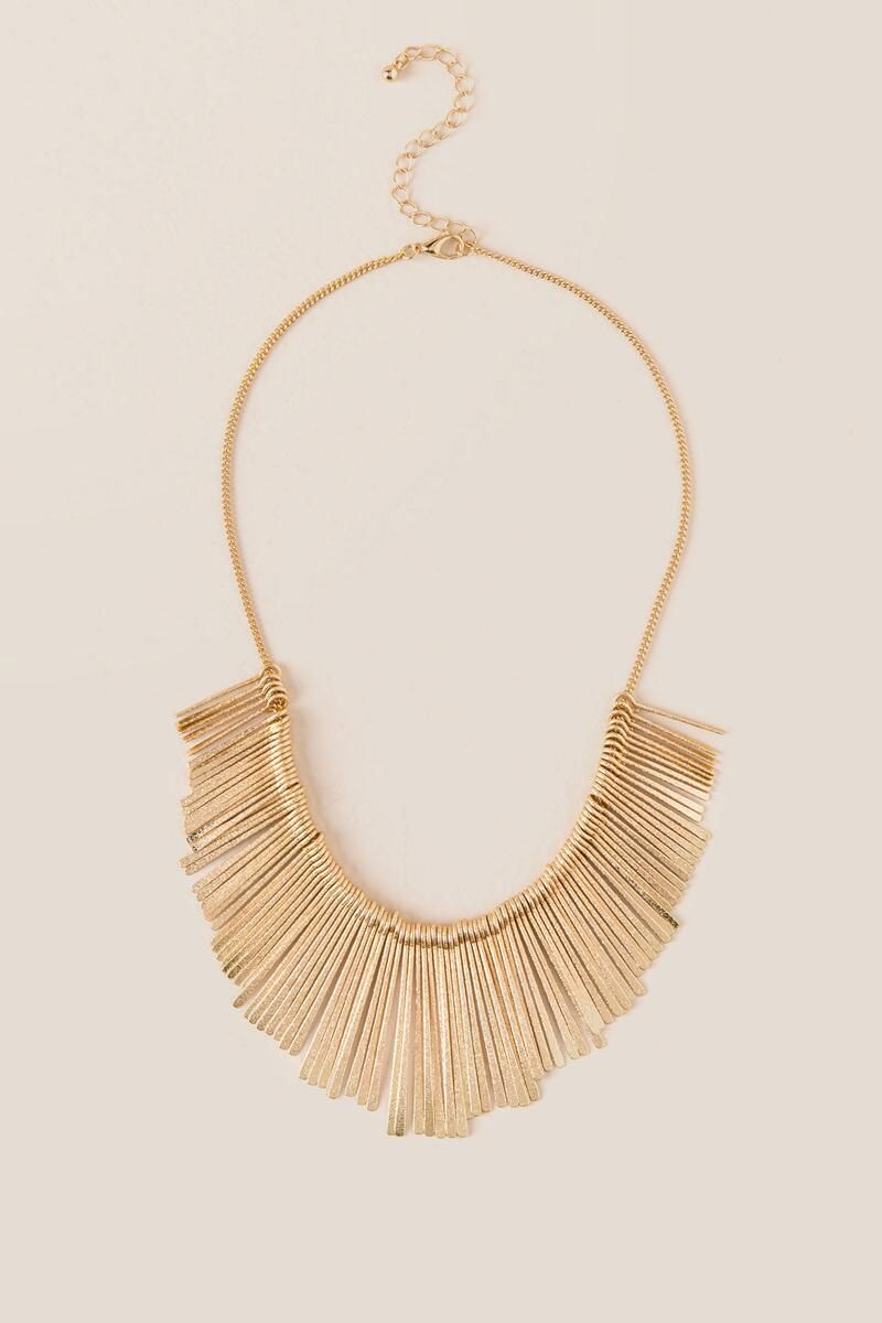 Rebecca Sandblast Fringe Statement Necklace in Gold | Francesca’s Collections