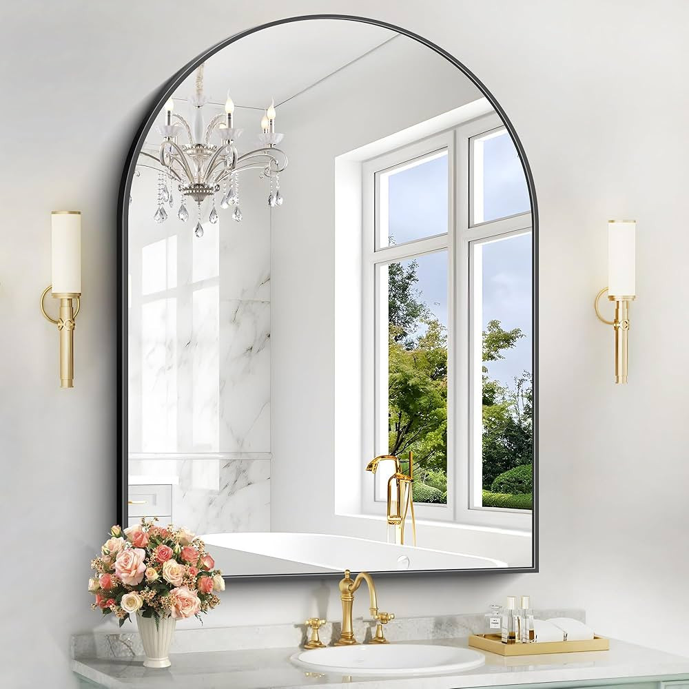 Arched Bathroom Mirror, 36x48IN Black Bathroom Mirror with Metal Frame, Wide Wall Mounted Mirrors... | Amazon (US)