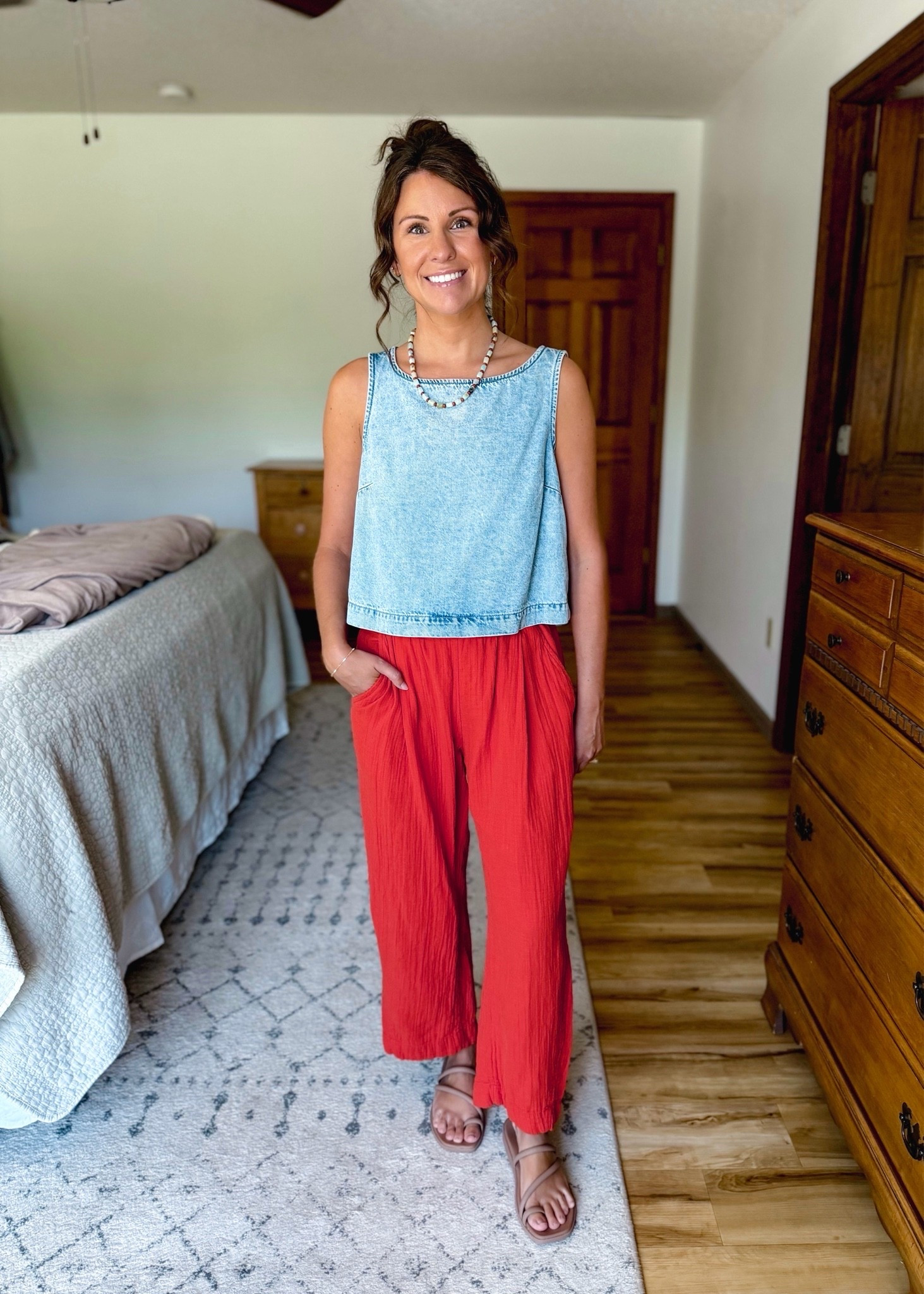 small petite in my tank (mine is from last year—linked this year’s versions and some similar ones) and XS petite in my pants (selling out—also linked similar ones). My croc sandals are size 6.
My necklace is from Acorns and Twine—linked similar.

#LTKgrwm #LTKPetite #LTKSeasonal