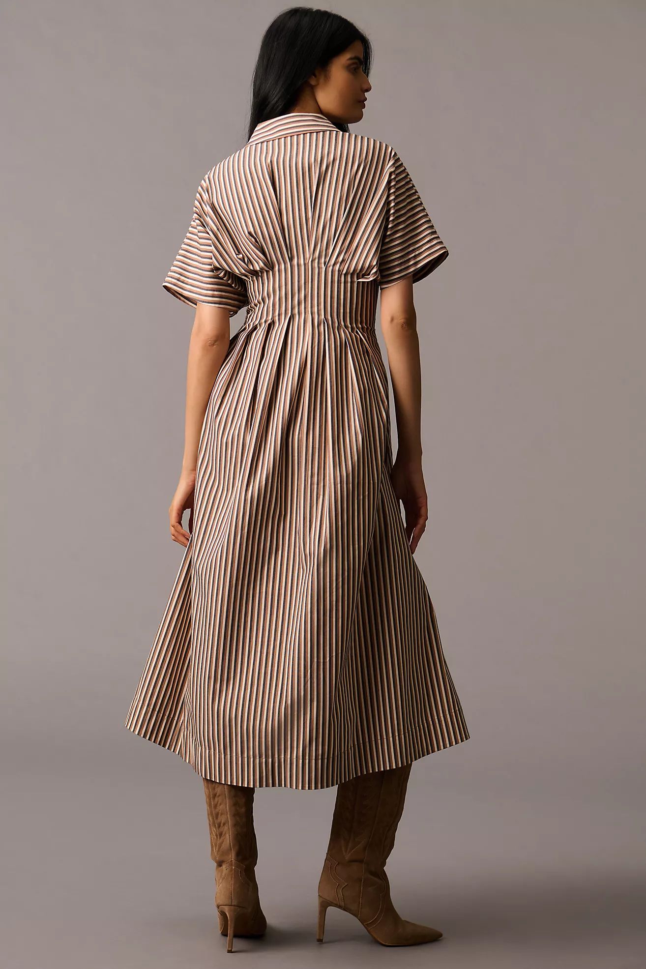 The Tobie Button-Front Pleated Shirt Dress by Exquise | Anthropologie (US)