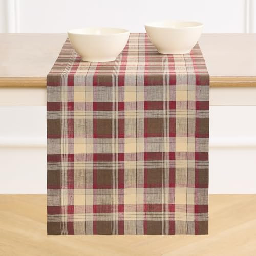 Solino Home Fall Table Runner 48 Inches - 100% Pure Linen Rustic Multicolor Tartan Plaid Table Runner 14 x 48 Inch Ideal for Dresser and Coffee Tables - Autumn, Halloween, Thanksgiving | Amazon (US)