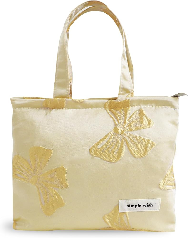 Wudygirl Small Makeup Bag with Handle Cosmetic Bag 8.3"x6.7" Yellow Bow | Amazon (US)