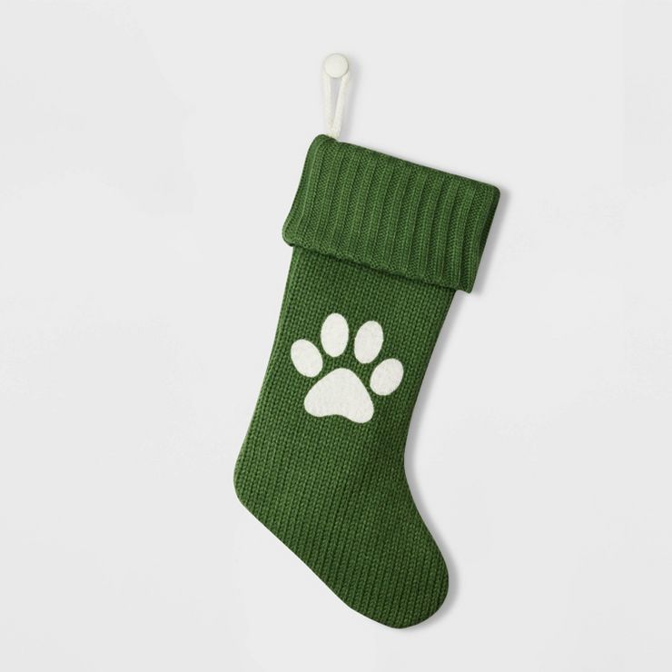 20" Knit Monogram Christmas Stocking Green Paw Print - Wondershop™ | Target