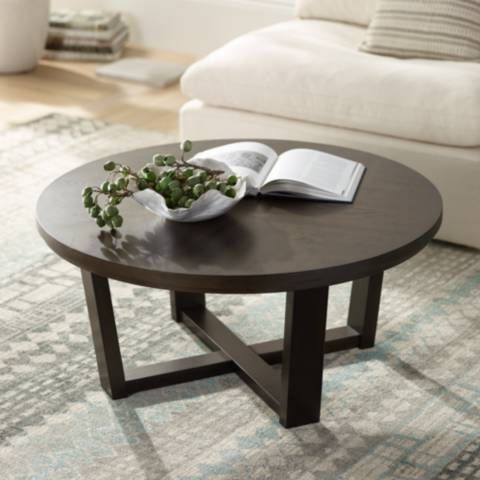 Conrad 40" Wide Dark Brown Wood Round Coffee Table | Lamps Plus
