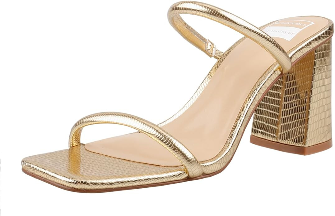 BCTEX COLL Women's High Heeled Sandal Two Strap Square Toe Slip on High-heeled Sandal High Heel S... | Amazon (US)