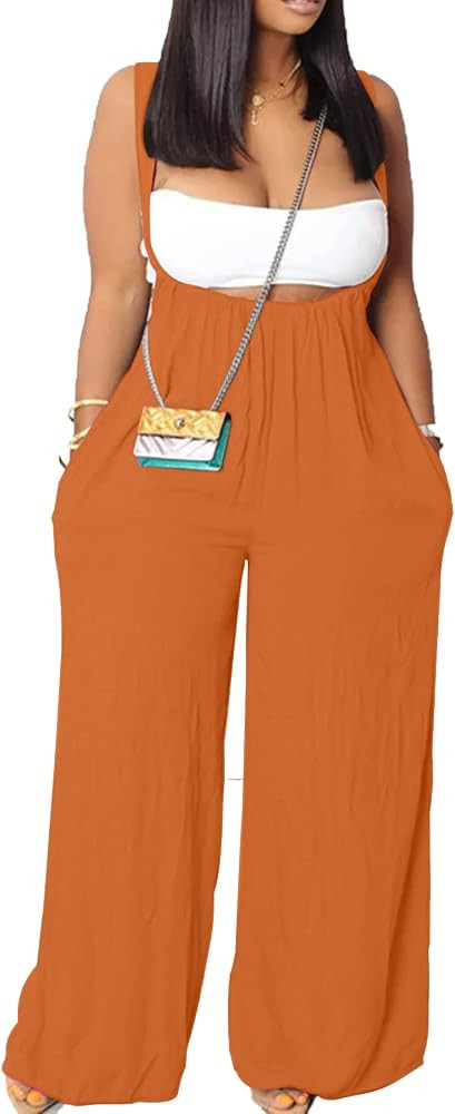 WOKANSE Women's 2 Pieces Summer Loose Sleeveless Wide Leg Jumpsuit Romper Overalls with Pockets a... | Amazon (US)