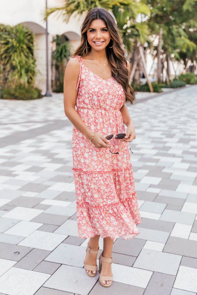 Make Time Last Floral Midi Red Dress | The Pink Lily Boutique