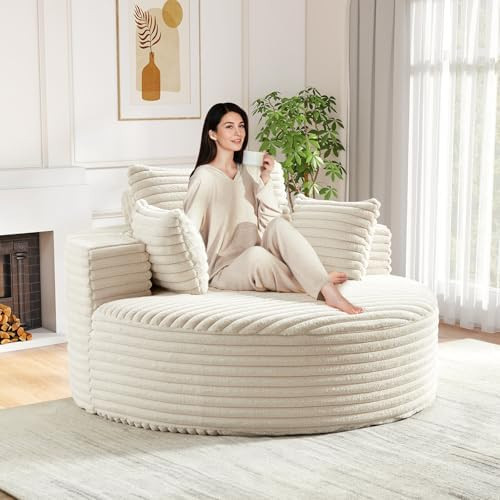 Oversized Round Chaise Longue Chair Indoor, Modern 55-inch Upholstered Corduroy Deep Seat Circle ... | Amazon (US)