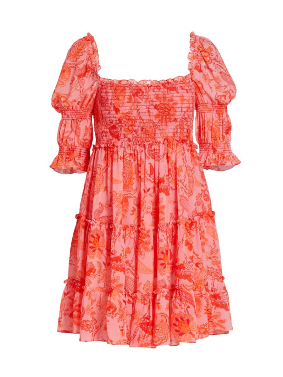 Jacky Puff-Sleeve Smocked Minidress | Saks Fifth Avenue