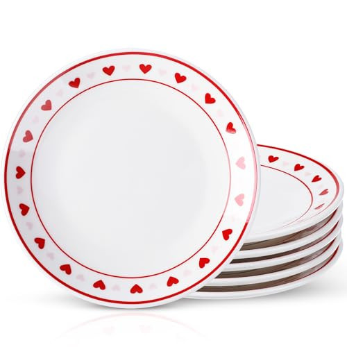 Hushee 6 Pcs Valentines Dessert Plate 6 Inch Round Heart Ceramic Plates Valentine Salad Dishes for Valentines Party Wedding Party Kitchen Food (Cute) | Amazon (US)