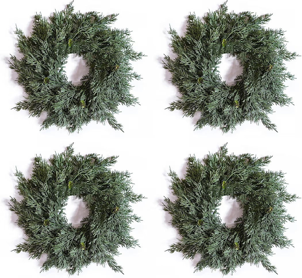 14 Inch 4 Pack Candle Wreath for Centerpiece, Mini Cypress Wreath with Pinecone for Christmas Far... | Amazon (US)