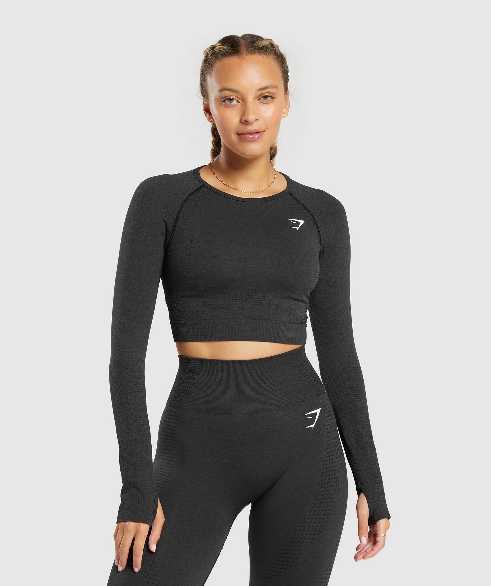 Gymshark Vital Seamless 2.0 Long Sleeve Crop Top - Black Marl | Gymshark US