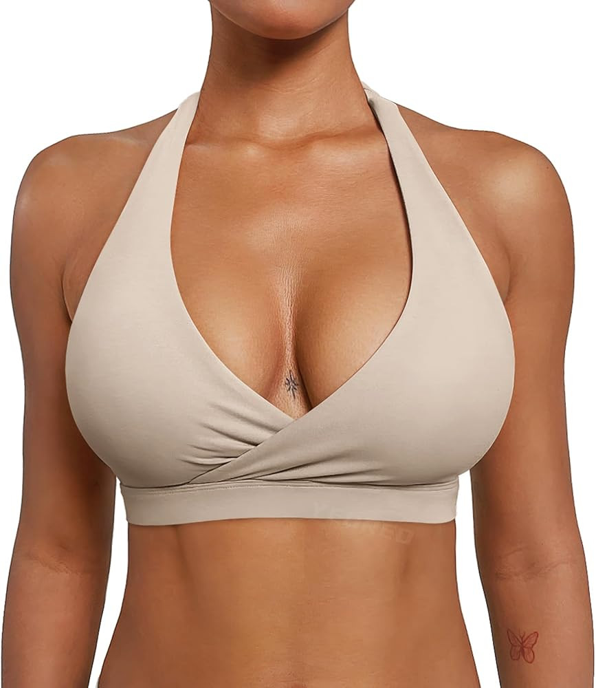 YEOREO LuxFlow Cross Over Workout Halter Sports Bra for Women Backless Gym Bra Padded | Amazon (US)