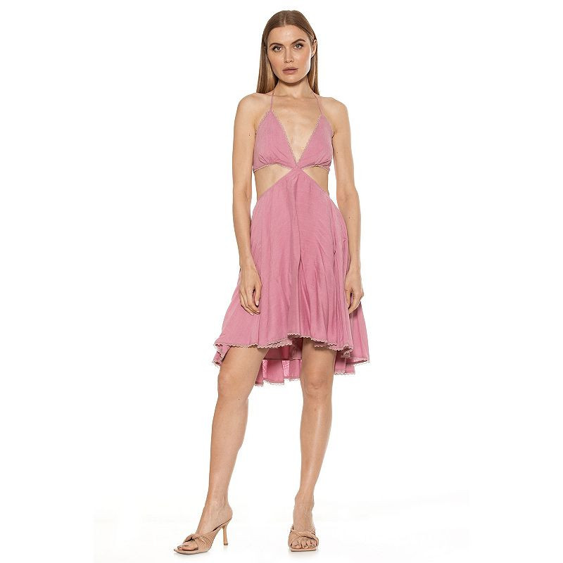 Women's ALEXIA ADMOR Ali Lace Trim Halter Cutout Fit And Flare Dress, Size: 2, Pink | Kohl's