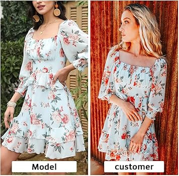 EXLURA Womens Floral Ruffle Summer Dress Sundress Tiered Square Neck Off Shoulder Smocked Skater ... | Amazon (US)