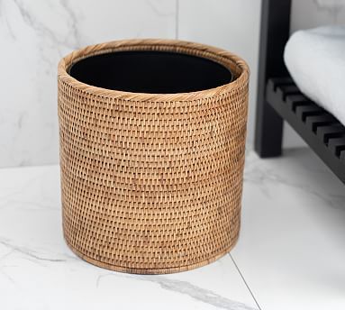 OPEN BOX: Tava Handwoven Rattan Round Tapered Waste Basket With Metal Liner | Pottery Barn (US)