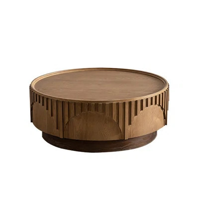 Round Coffee Table With Handmade Relief, Solid Wood Veneer And Structure For Living Room Magazine Storage From , Base Apartment Snack Placement | Wayfair North America
