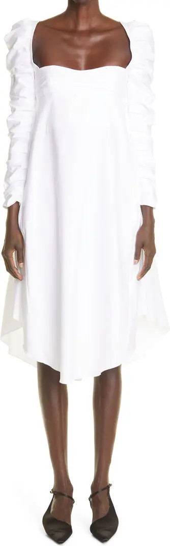 Khaite Karlina Ruched Puff Sleeve Cotton Dress | Nordstrom | Nordstrom