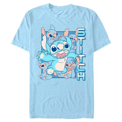 Mens Lilo & Stitch Blue Stitch Faces T Shirt - Light Blue - Medium | Target