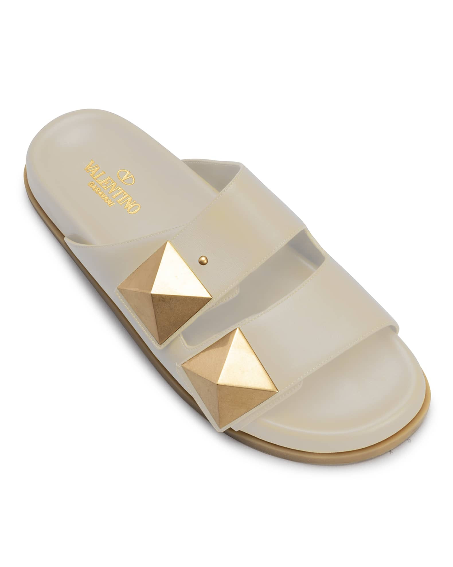 Valentino Garavani Roman Stud Dual-Band Slide Sandals | Neiman Marcus